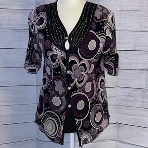 NWOT Design Works Black and Purple Blouse